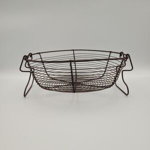 Vintage Wire Basket w/ Handles 9" Primitive Rustic Farmhouse Cottage Bowl Rusty
